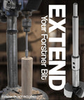 Installed Fulton Forstner Bit Extension on a drill press; heavy-duty steel 3/8 inch extension adds up to 8.5 inch drilling depth