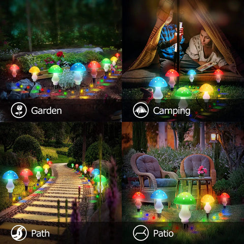 Dope Multicolor Solar Powered Mushroom Garden Lights With 50 LEDs, 23ft Outdoor Fairy String Lights in garden, camping, path, patio