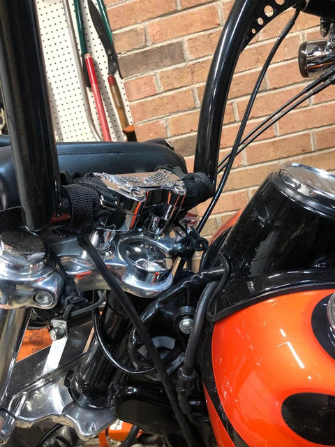 Harley Handlebar Riser Damper Bushing Kit For Sportster 1973 To 2023 Softail Dyna FXR 1973 To 2017 Heavy Duty Polyurethane And Stainless Steel Construction Delivers Vibration Reduction Keeps Your Handlebars Rock Solid And Shake Free. Chrome handlebar riser damper bushing kit on Harley motorcycle