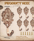 Built Tough Six Pack Vintage Curtain Tieback Hooks With Real Sharp Carved Rose Design Heavy Duty Cast Iron Wall Hooks For Coats Towels Keys Ready To Hang Gold Finish, showing size and design details.