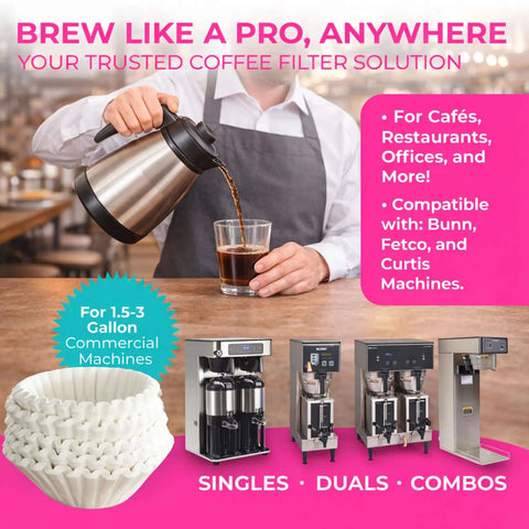 Extra Large Commercial Coffee Filters 12.5 x 4.5 For 1.5-3 Gallon Brewers No Ground Overflow And Big Batch Brewing Fits 13 x 5 Brew Baskets For BUNN Bloomfield Curtis Fetco Cafes And Restaurants Bulk Pack