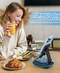 Woman using Father's Day Gift For Men 3 In 1 Wireless Bluetooth Speaker And Phone Stand With Hands Free Calls at breakfast table.