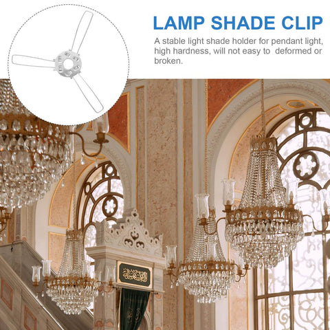 Spring Clip Lamp Shade Bracket Set For DIY Pendant Lights, 3 Fork Metal Holder installed in elegant chandelier setting