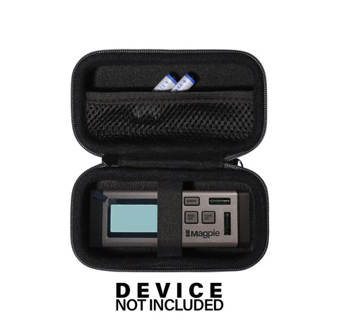 CaseSack Case for Magpie The First Bilateral Laser Measurement Tool - Magpie VH-80 open showing storage for device and batteries.