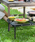 Top Shelf Folding Table Legs 13 8 Inch Rock Solid Metal Collapsible Furniture Stand With Self Locking Design Hassle Free Mounting Kit Matte Black used for outdoor food prep.