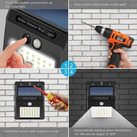 Step-by-step installation of Solar Motion Sensor Outdoor Lights 30 LED 4 Pack With Motion Activated Security Lighting No Fuss