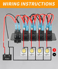 Wiring diagram for 4 Gang IP68 Waterproof Rocker Switch Panel For Boats And RVs With DC 12-24V LED Digital Voltmeter And Dual USB QC 3.0 Type C Fast Charging Prewired Toggle Panel For Cars Marine Trucks Blue