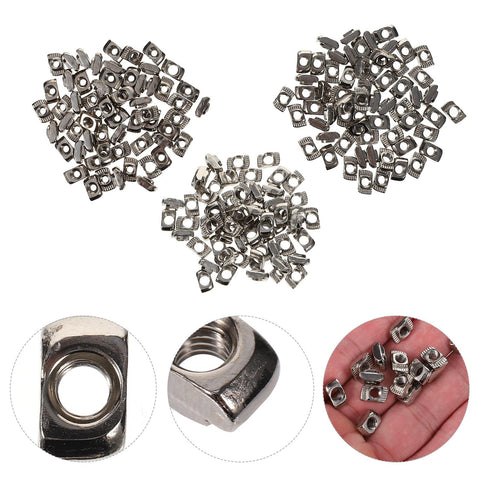 180Pcs Heavy Lifter Hammer Head T Slot Nuts for Aluminum Profiles in silver, showing various angles and details for CNC routers and 3D printers.