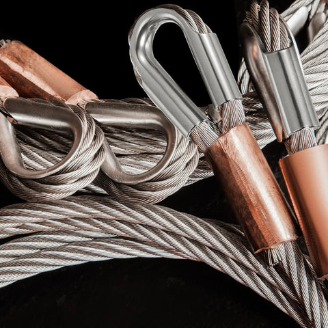 Close-up of Built Like A Tank 3/8 In And 10mm Wire Rope Tube Thimble, 2 Pack Heavy Duty 304 Stainless Steel Rigging Clamps.