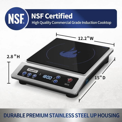 Induction Cooktop Pro Portable Workhorse Burner with 8 Inch Heating Coil Premium Stainless Steel Countertop Hot Plate NSF Certified 1800W