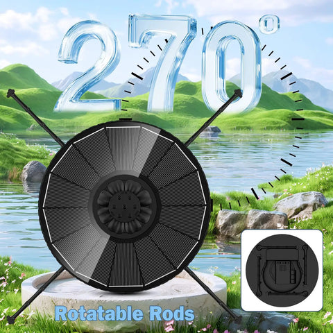 Dope Solar Powered Glass Fountain Pump With 2000mAh Battery featuring 270 Degree Rotating Rods in scenic pond setting