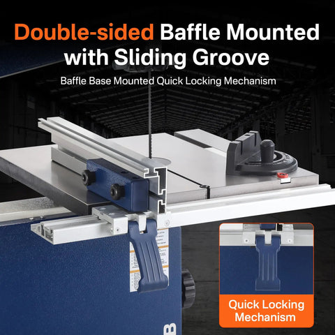 Double-sided Baffle Mounted with Sliding Groove on Heavy Duty 10 Inch Bandsaw For Woodworking With 1/2 Hp Motor And Dual Speed Up to 3280 FPM.