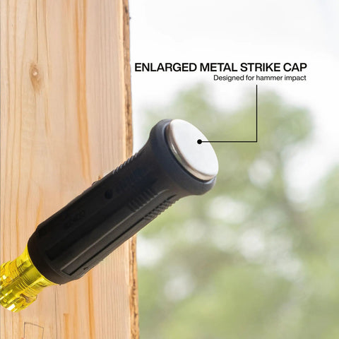Duct Slitter Demolition Driver 5 16 Inch Bit With 6 Inch Blade For HVAC, oversized strike cap in handle close-up