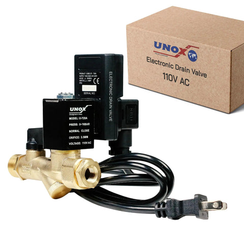 Automatic Timed Tank Drain Valve For Air Compressor Half Inch To Quarter Inch NPT 110 To 120 Volt AC With Six Foot Plug Cable