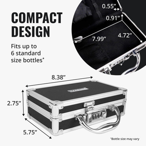 Compact design of Locking Medicine Case With Combination Lock For Home, Travel And Shared Spaces, showing dimensions and handle.