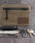Low Profile Belt Zipper Pouch For Men And Women, Compact EDC Waist Pack With YKK Zipper, Water Resistant Waxed Canvas Olive