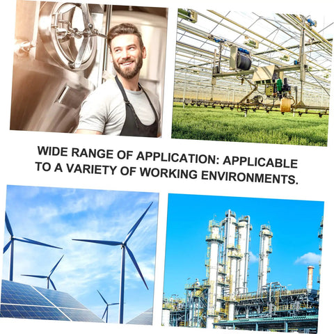 Collage showing diverse working environments: brewery with smiling worker, greenhouse, wind turbines, and industrial facility.