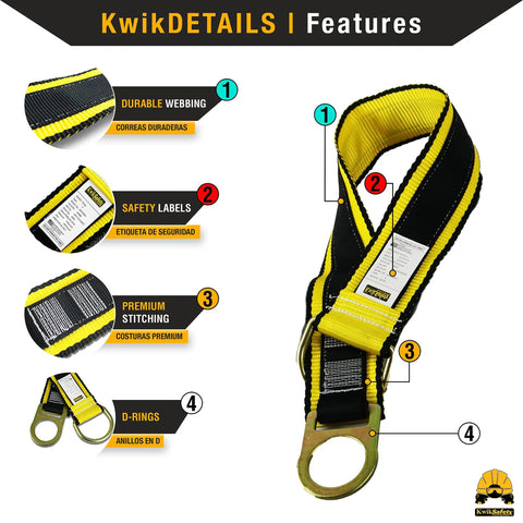 All In One Safety Lanyard Kit With Harness And Anchor For Fall Protection External Shock Absorber, features labels and D-rings