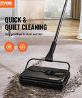 No Strings Attached Manual Carpet Sweeper for Hardwood Floors Tile and Area Rugs zero cords or batteries needed in use on dirt.