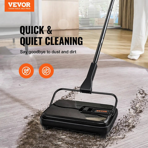 No Strings Attached Manual Carpet Sweeper for Hardwood Floors Tile and Area Rugs zero cords or batteries needed in use on dirt.