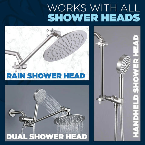12 Inch Adjustable Shower Arm With Shark Teeth Locking Joints, Tough As Nails All Metal Chrome Extension Bar Elevates