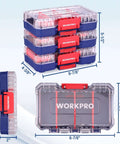 Three Piece Small Parts Organizer Set With Portable Stackable Hardware Storage Case Removable Dividers And Clear Lid shown from multiple angles