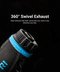 Heavy Duty 1 HP Air Die Grinder Set With Built In Regulator Featuring Ready To Roll 23000 RPM Straight And 18000 RPM Angle Pneumatic Grinders exhaust with 360-degree swivel.