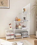 Room scene with Wire Cube Storage Organizer 6 Cube Shelves Metal Bookshelf for bedroom, home, and office in white finish