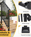 Rock Solid Two Tier Handrail For Patio Stairs And Deck Entries Matte Black Galvanized Steel Railing System showcasing modern design and sturdy foot base.