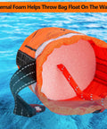 Water Rescue Throw Bag With 50 Feet Of Three Tenths Inch Rope Tensile Strength 1844 Lbs showing internal foam for flotation.