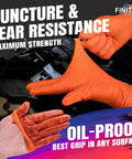Heavy Duty Orange Nitrile Workhorse Gloves 6.3 Mil Thick Puncture Resistant Safety with textured grip for oily tasks.