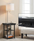 59.5 Inch Floor Lamp End Table With Dope USB And USB C Charging Station And Power Outlet Bedside Nightstand Lamp Attached Space Saving Table For Bedroom Ava White