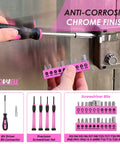 Using screwdriver from 40 Piece Pink Home Tool Set With Plastic Toolbox Storage Case for lock repair.