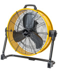 Heavy Duty 20 Inch High Velocity Drum Floor Fan With Brushless DC Motor And Stepless Speed Control Industrial Grade Air Circulation For Workshop Garage Shop Construction And Commercial Environments UL Listed, front view