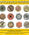 Image showing different screws and bolts types compatible with Heavy Duty Screw Extractor Set With Titanium HSS 6542 Bits.