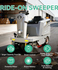 Top Shelf Ride On Floor Sweeper Kicking Dust At 92000 Sq Ft Per Hour with large dust bin and dual function for cleaning.