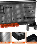 4ft Wide Metal Pegboard Wall Organizer Kit With Accessories For Garage, Wall Mount Tool Storage System, Shelves, Bins, And Workbench Organization In Black, Heavy Duty Steel With Powder Coat Finish