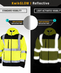 Hi Viz Reflective Safety Jacket For Work ANSI OSHA Class 3 Water Resistant Gear Limited Edition Pattern Yellow Large visibility