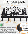 Deer Mountain Metal Key Holder Wall Mount for Rustic Cabin Decor key rack with hooks, 10-inch black metal with deer design