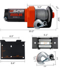 Diagram of 2500 Lb Electric Winch for ATV UTV Boat and Trailer with 50Ft Steel Cable 12V DC Waterproof Kit showing dimensions.