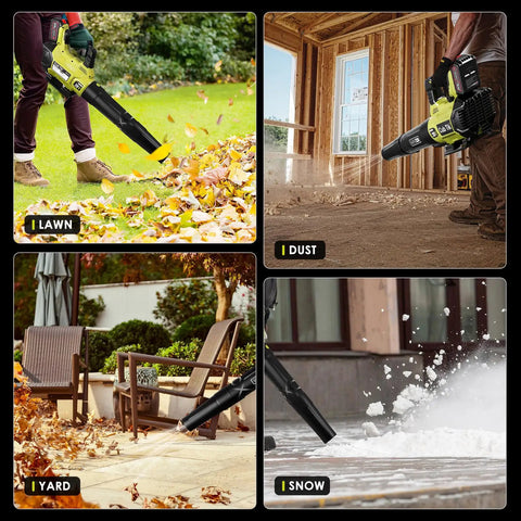 Powerful Cordless Leaf Blower With Dual 4Ah Batteries Fast Charger 580 CFM At 160 MPH 2 Speed Modes used on lawn, dust, yard, snow