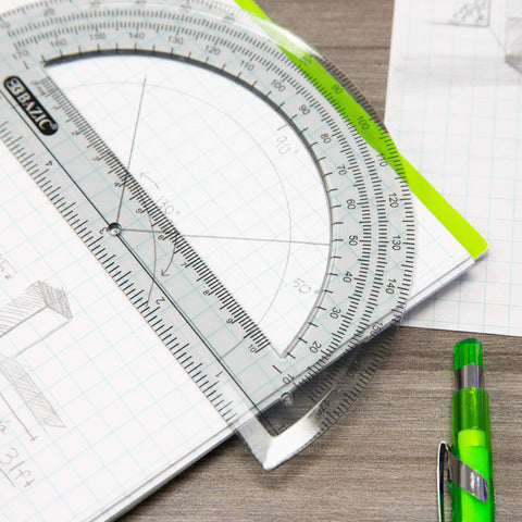 Clear 6 Inch Semicircular Protractor For Geometry And Math 180 Degree Angle Ruler Plastic School Protractor For Students No Fuss Drafting And Accurate Measuring Tool on graph paper