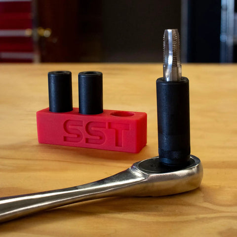 Tap Socket Wrench Three Piece Adapter Set for Quick Threading Snug Secure Durable with Easy Storage on a table