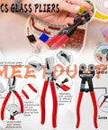 3 PCS glass pliers set with red handles, including detailed views of cutting edges and grip features on display in an art studio.
