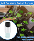 Ford Air Conditioning Pressure Switch Sensor for Super Duty Trucks with image of sensor and interior dashboard.