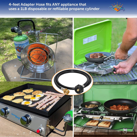 Gas Hauler Kit With Insulated Carry Case, 3 Lb Refillable Propane Tank And Adapter Hose For Camping And Outdoor Adventures in use on grills and stoves, black and white.
