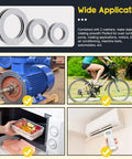 Mardatt 24pc thrust needle roller bearing set with washers; chrome steel rollers; collage of uses for cars and pumps.