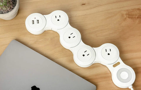 Flexible Surge Protector Power Strip With 6 Foot Cord 4 Outlets 2 USB Ports Overload Protection Flat Plug Rotatable 180 Degree Design