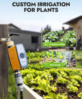 WiFi Water Timer For Garden Hose, Smart Hose Timer With App And Voice Control attached to a garden faucet, illustrating irrigation modes.