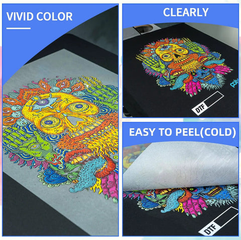 Direct To Film DTF Transfer Film Pack A4 50 Sheets 8.3 X 11.7 Inches Matte Clear PET For T Shirts And Textiles heat press result